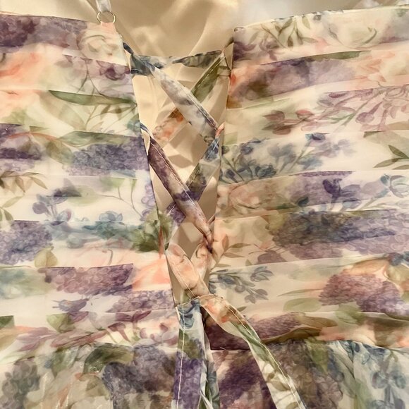 ANEWSTA Women Floral Print One Shoulder Ruffle Trim Petal Hem Evening Gown NWT - Picture 10 of 14